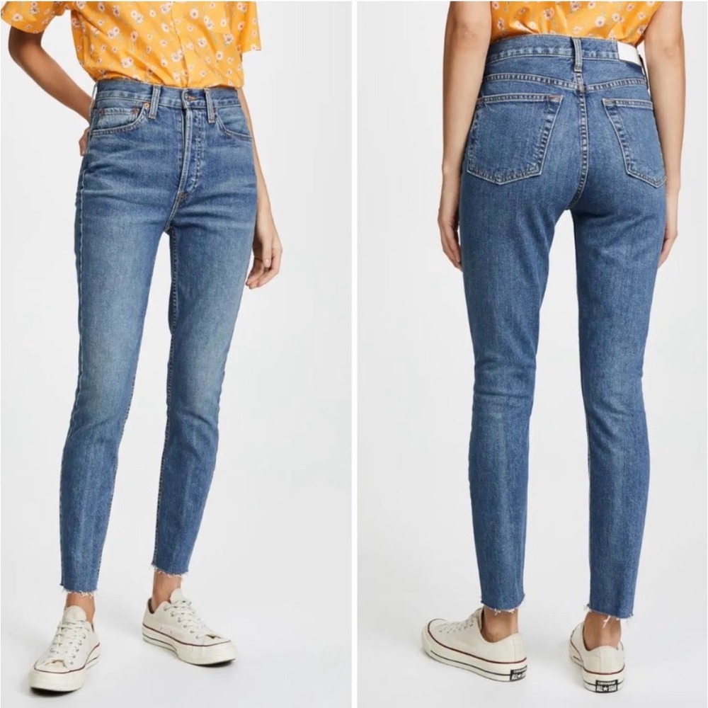 RE/DONE Originals High Rise Ankle Crop Stretch Jeans Med Vain Blue Size‎ 26